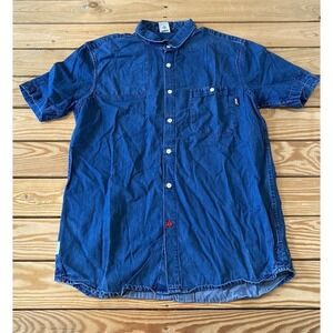 Addict Button Up Denim Shirt Size Medium Men’s Blue Short Sleeve